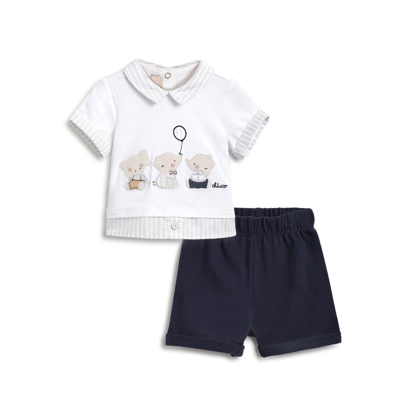 Boys White and Blue Polo with Short Pants image number 0